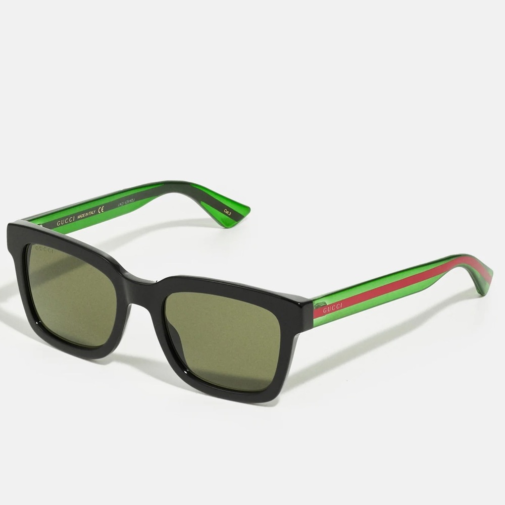 New Authentic Gucci Green Square Men`s Sunglasses GG0001SN 002 52 GG0001SN 002